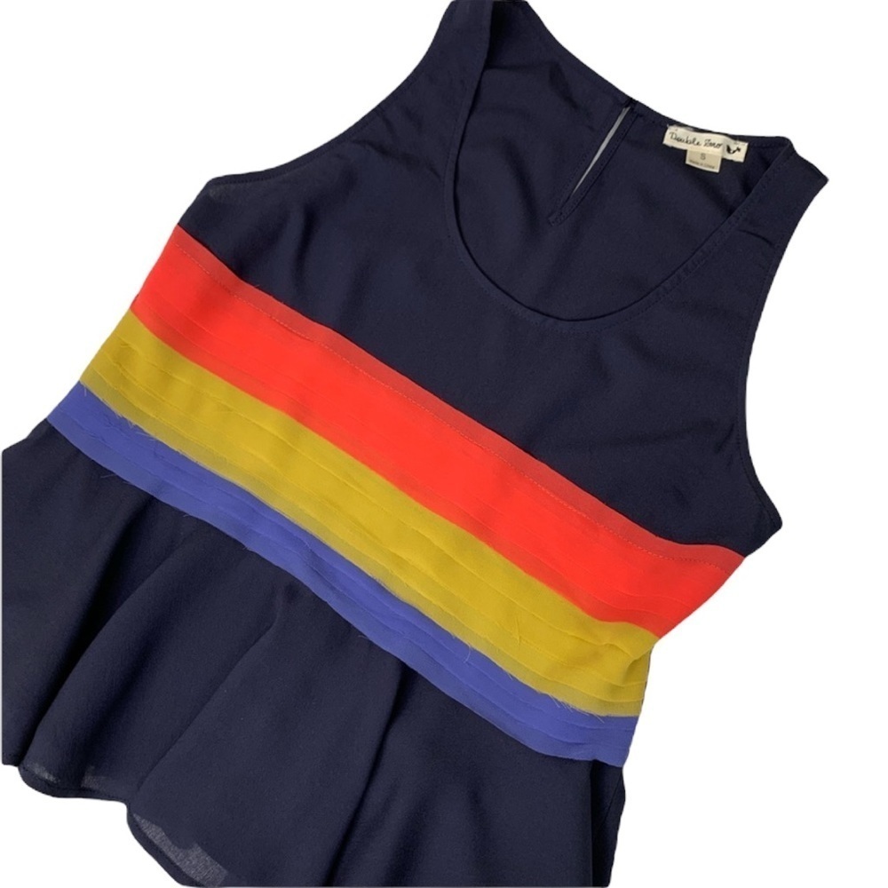 Double Zero Navy Multi Color Peplum Crop Top